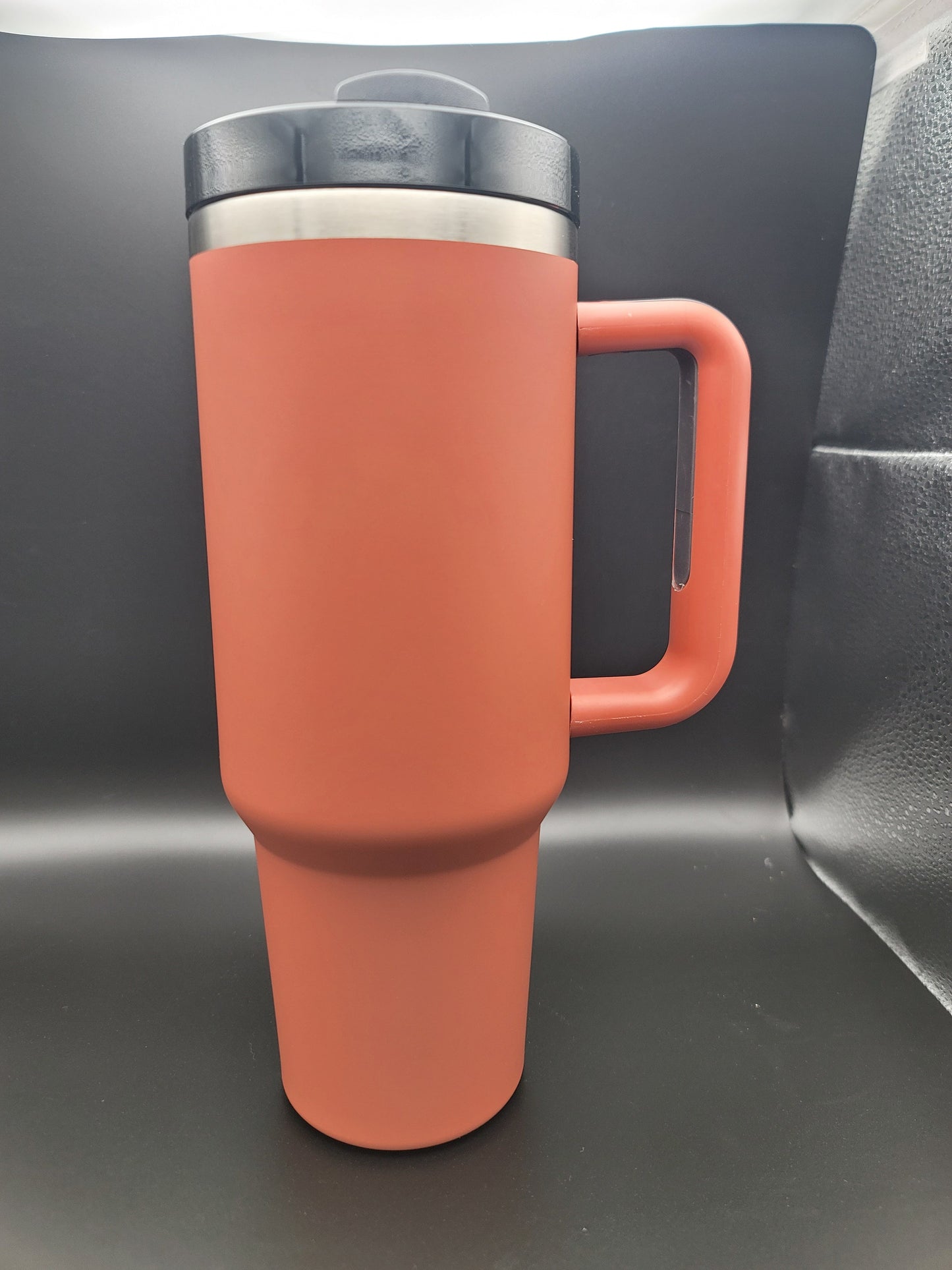 40 oz Handmade Tumbler with silicone handle "Flowers" (Laser Engraved Powder Coat)