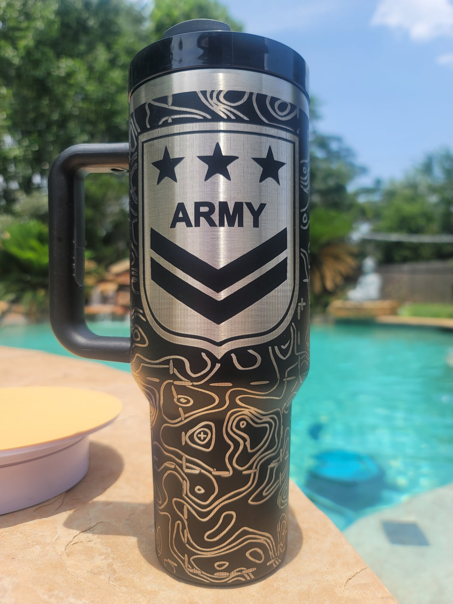 40 oz Handmade Tumbler with silicone handle "Army" (Laser Engraved Powder Coat)