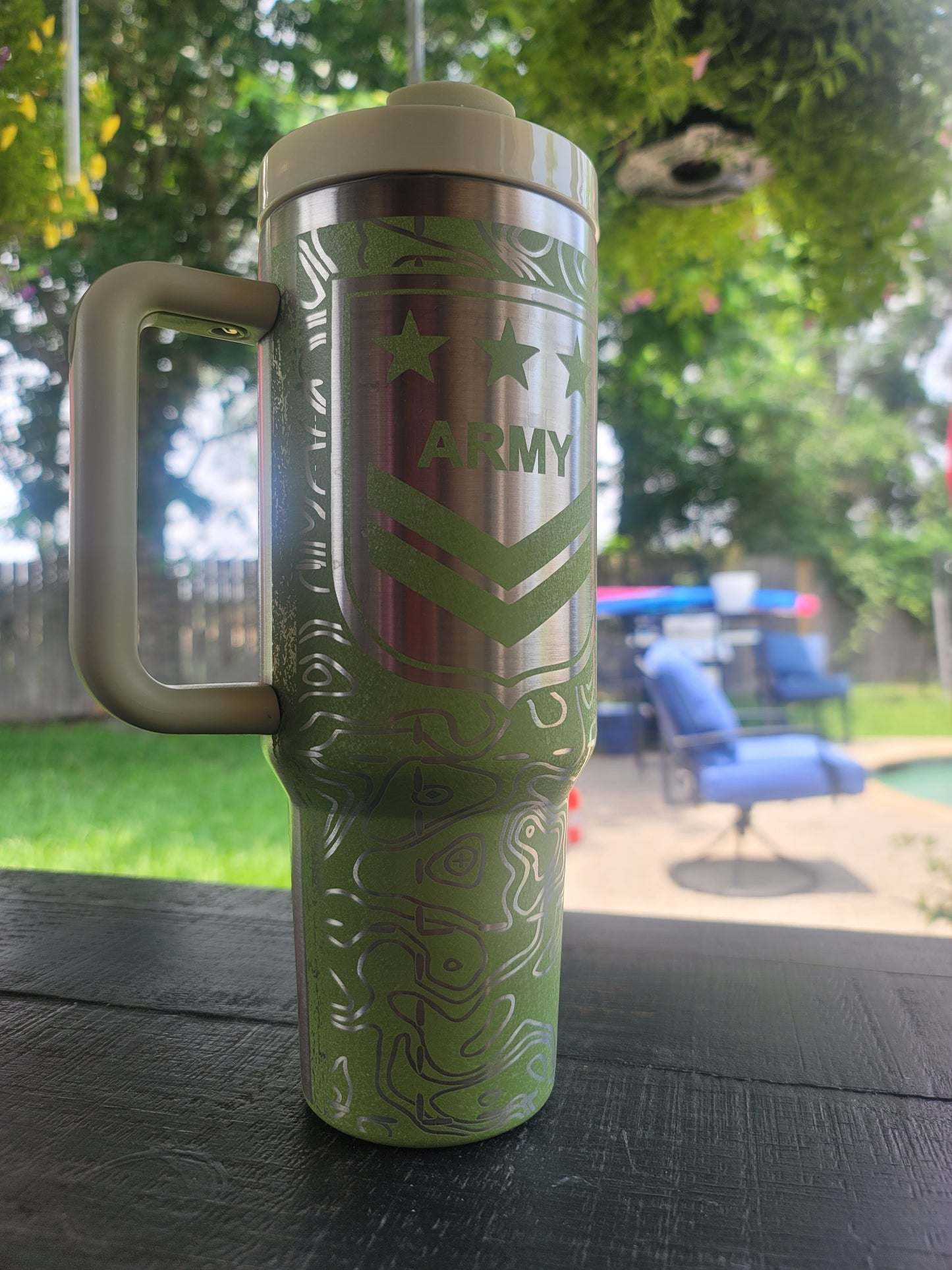 40 oz Handmade Tumbler with silicone handle "Army" (Laser Engraved Powder Coat)