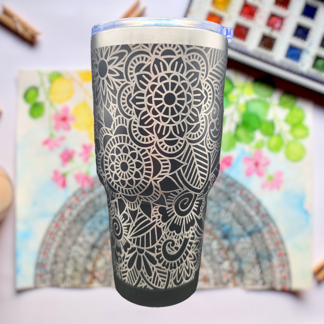 30 oz tumbler "Mandala" (Laser Engraved Powder Coat)