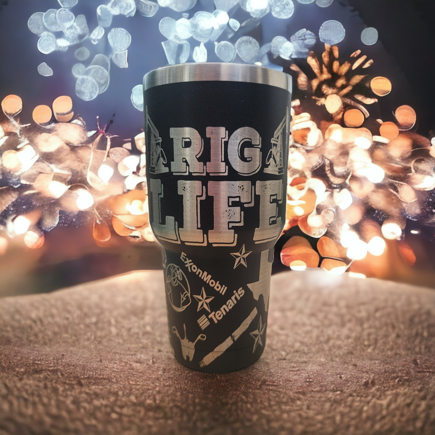 30 oz tumbler "Rig Life" (Laser Engraved Powder Coat)