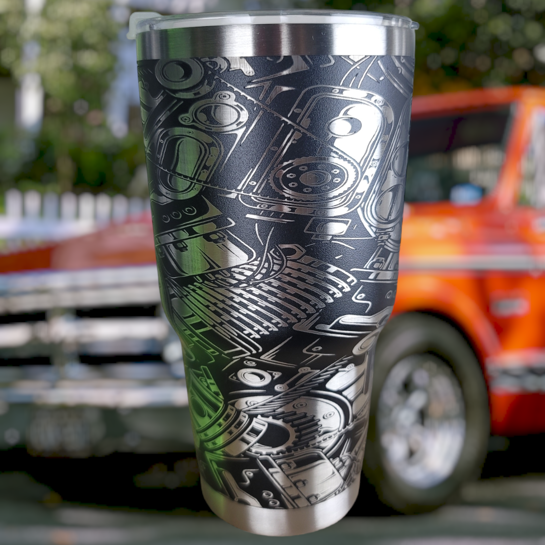 30 oz tumbler "Gear Head" (Laser Engraved Powder Coat)