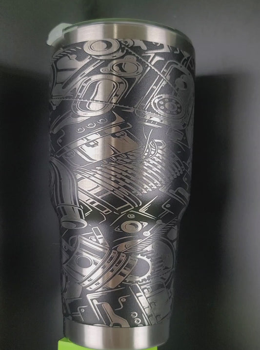 30 oz tumbler "Gear Head" (Laser Engraved Powder Coat)