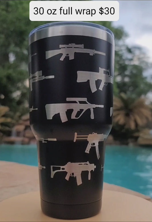 30 oz tumbler "Guns" (Laser Engraved Powder Coat)