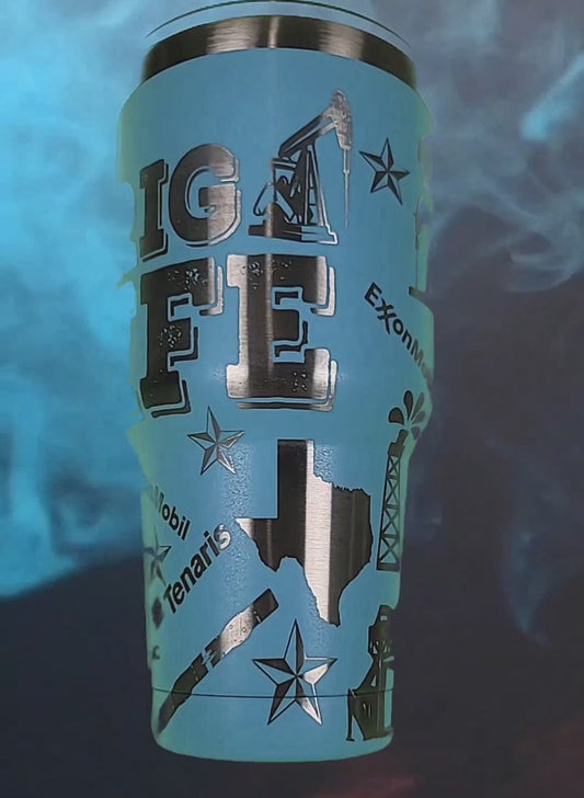 30 oz tumbler "Rig Life" (Laser Engraved Powder Coat)