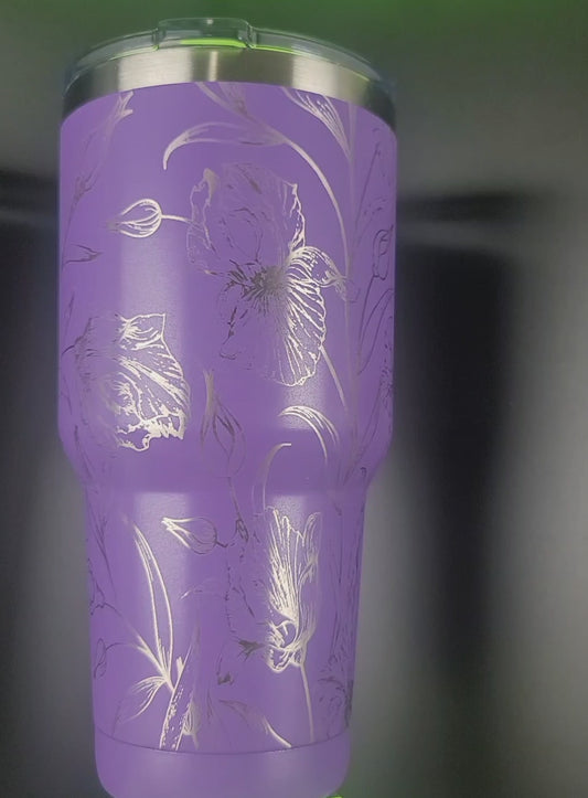30 oz tumbler "Lillies" (Laser Engraved Powder Coat)