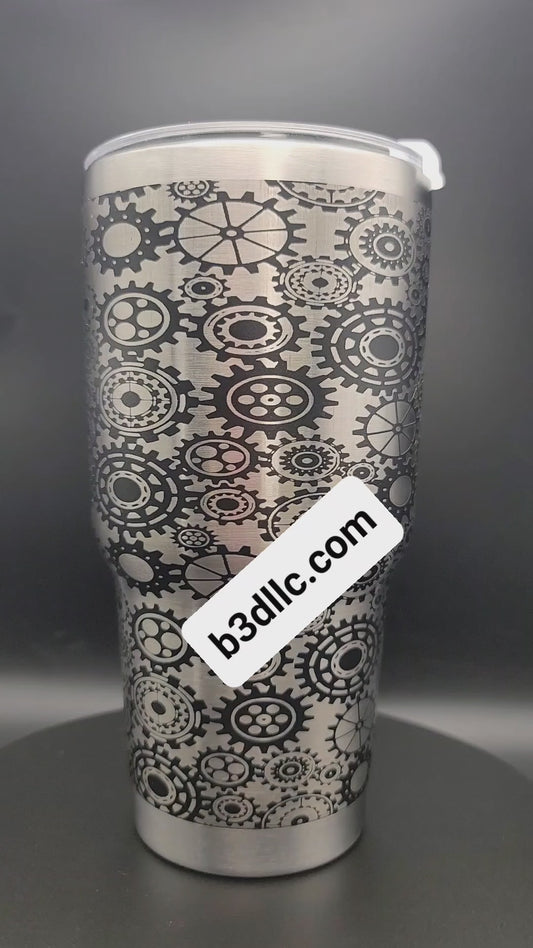 30 oz tumbler "Gears" (Laser Engraved Powder Coat)