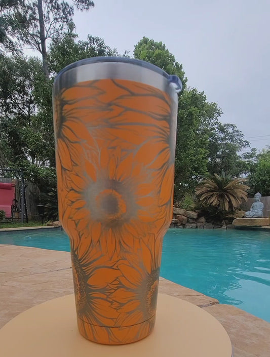 30 oz tumbler "Sunflower" (Laser Engraved Powder Coat)