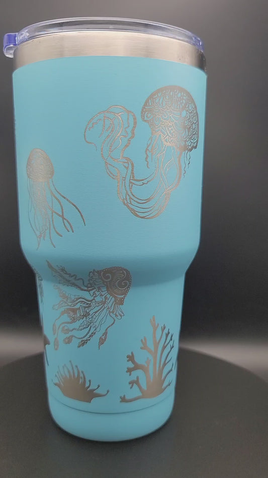 30 oz tumbler "Jellyfish" (Laser Engraved Powder Coat)