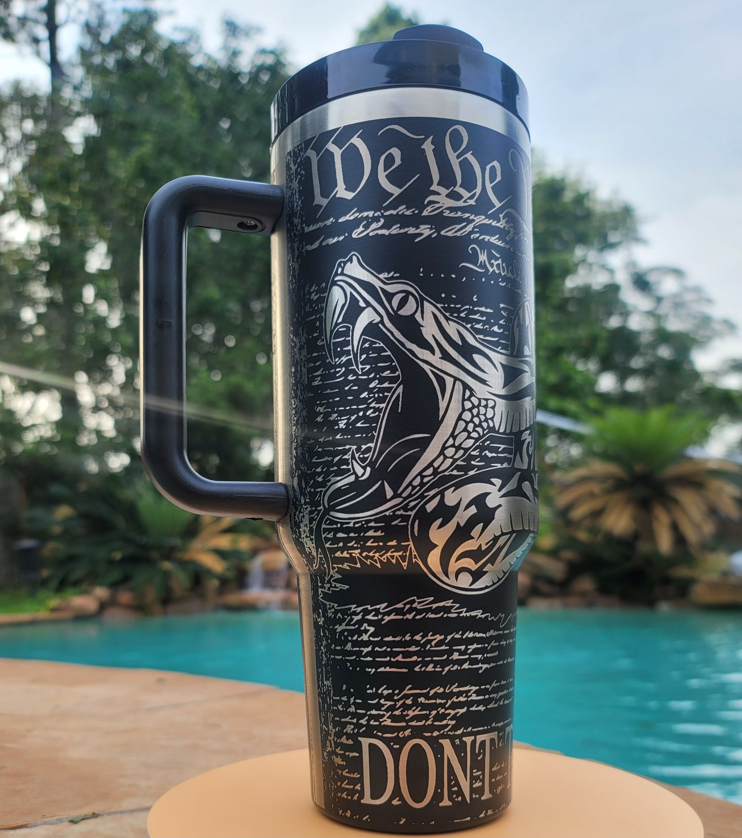 40 oz Handmade Tumbler with silicone handle "We the People" (Laser Engraved Powder Coat)