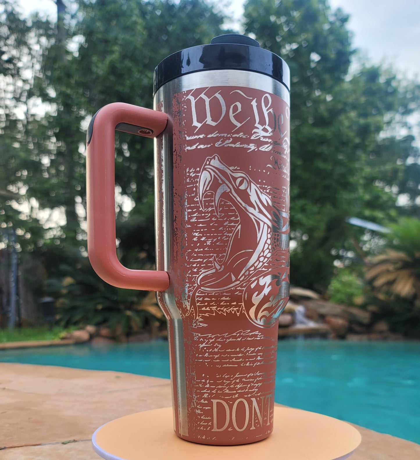 40 oz Handmade Tumbler with silicone handle "We the People" (Laser Engraved Powder Coat)