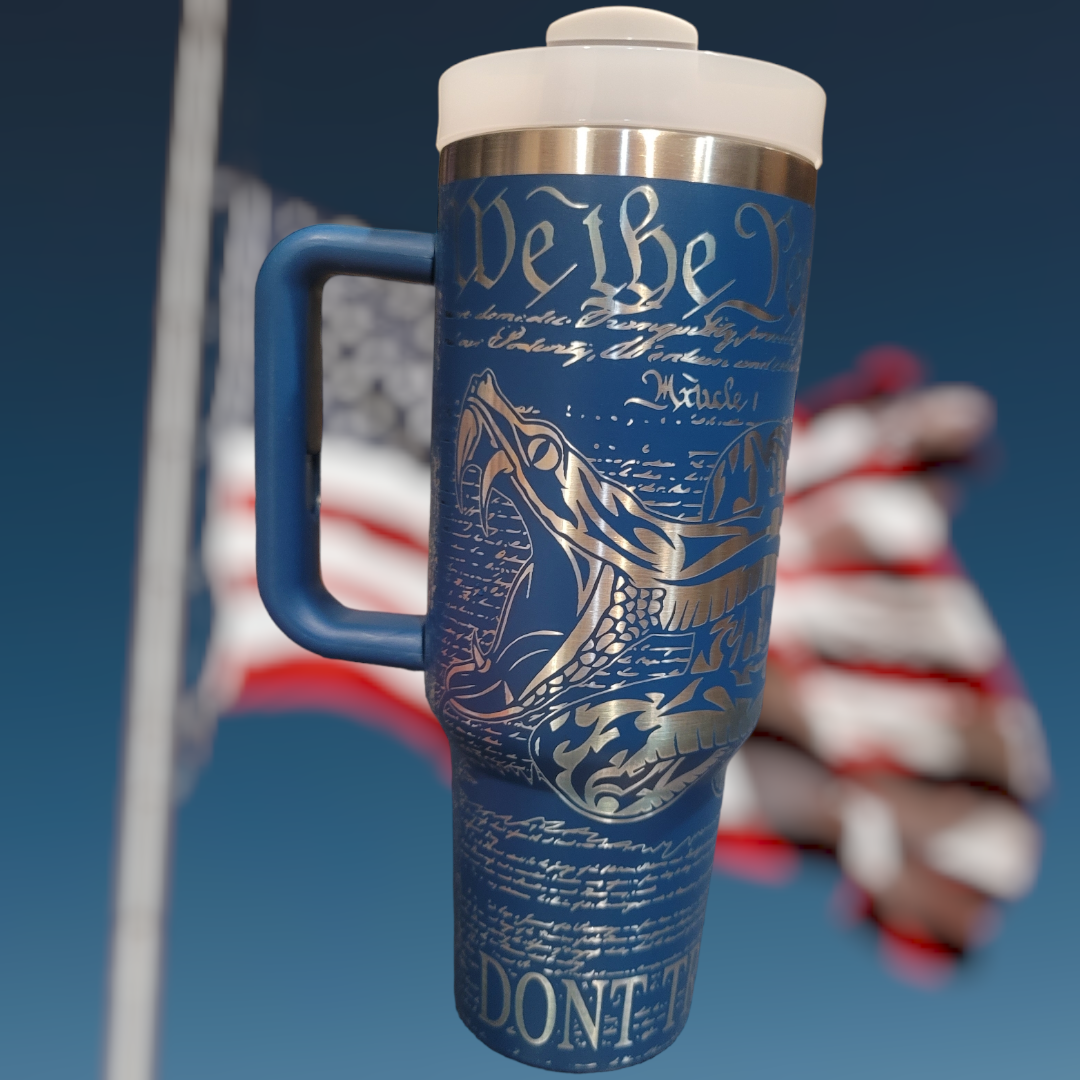 40 oz Handmade Tumbler with silicone handle "We the People" (Laser Engraved Powder Coat)